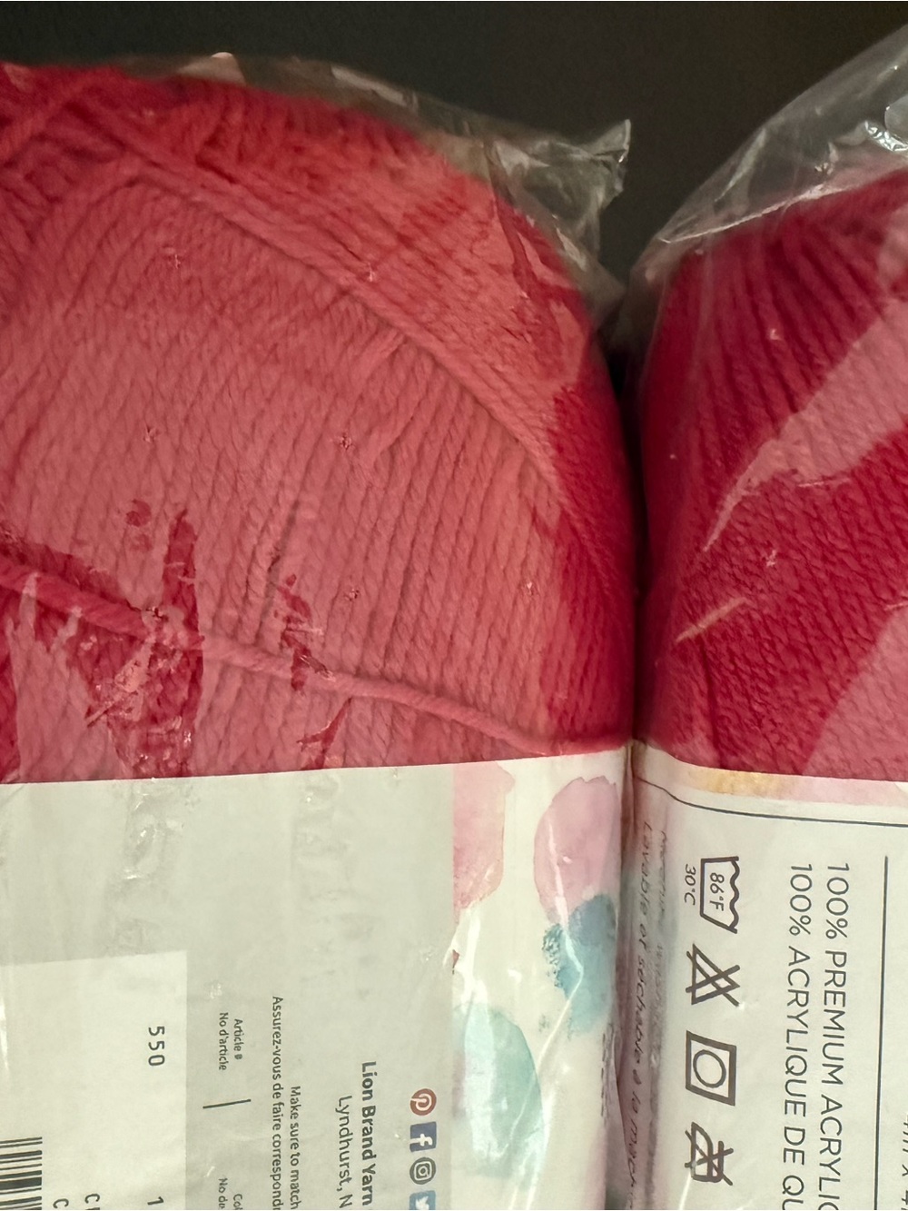 Lion Brand Soft Pink (Cerise) Acrylic Yarn - 4 Skeins - Picture 10 of 10